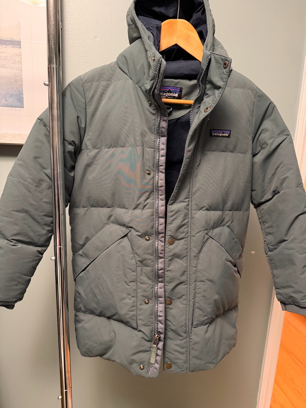 Patagonia Kids Hooded Puffer Jacket in bluish/gray